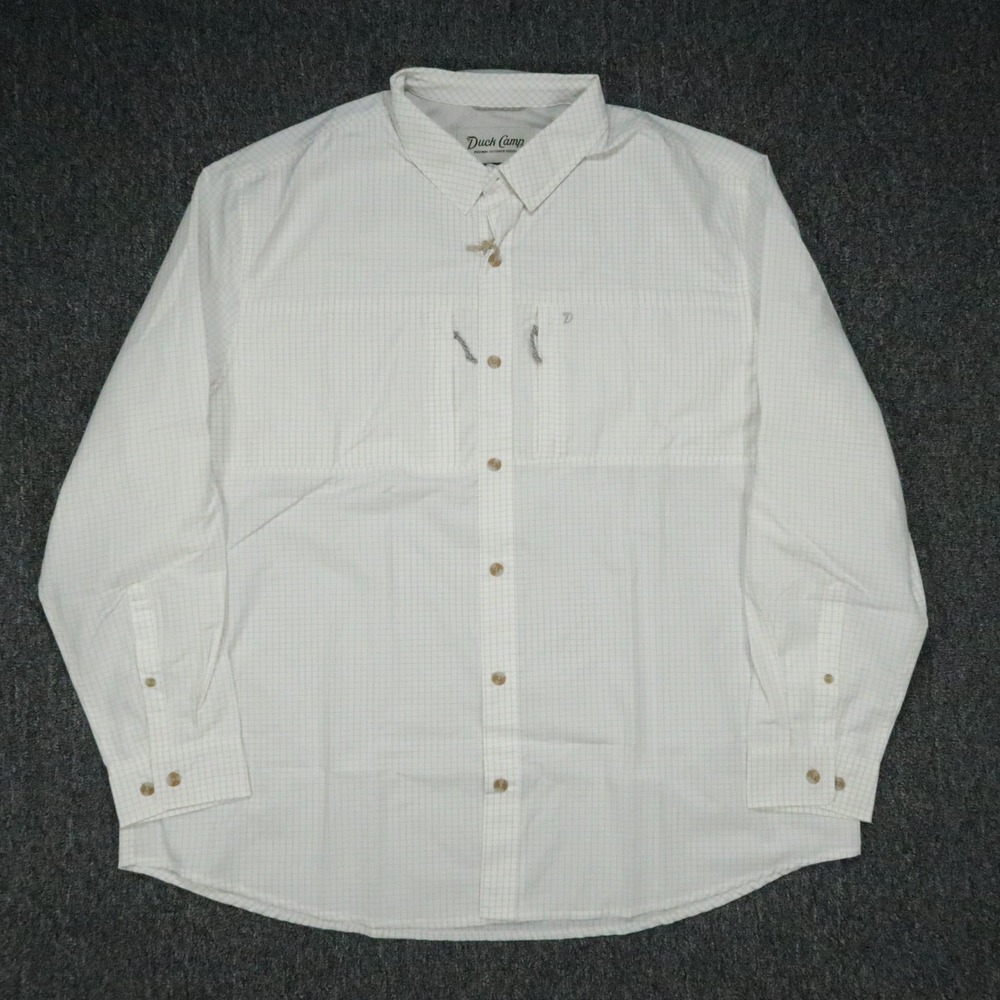 Duck Camp Shirt Mens XXL White Oyster Check Long Sleeve Helm Outdoor Grid Hiking